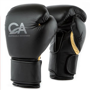 Guantes de boxeo híbridos de color caqui oscuro de marca de cuero genuino Champions, guantes de entrenamiento para gimnasio, cierre de muñeca en relieve - Product Image 1
