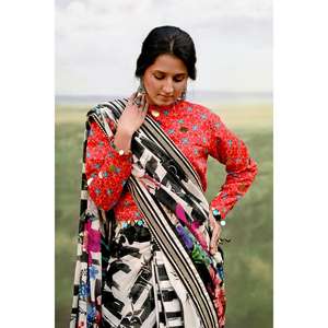 ชุดส่าหรีปักลาย 3 ชิ้นแบบยังไม่เย็บติดกัน พร้อมเสื้อคลุม รุ่น SR-52008 สำหรับใส่ลำลอง - Product Image 4