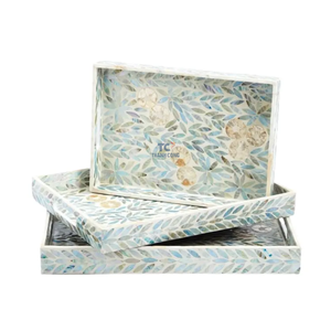 Hot bonne qualité plateau rond nacre incrusté plaque laque Table à manger plateau cadeau décoratif avec conception OEM à la main - Product Image 3