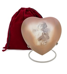Urna en forma de corazón de bendición de ángel para cenizas humanas, urna de entierro para adultos de cremación hecha a mano, satén para cenizas incluidas, urna de tamaño personalizado - Product Image 1
