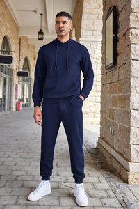 Conjunto Deportivo Personalizado de Felpa Francesa de 350 g/m², Sudadera con Capucha y Cremallera para Hombre, Pantalones Jogger, Color Granate Sólido, Corte Ajustado - Product Image 4