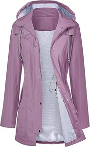 Gabardina larga impermeable con capucha para mujer, chaqueta de viaje cortavientos para todas las estaciones. - Product Image 4