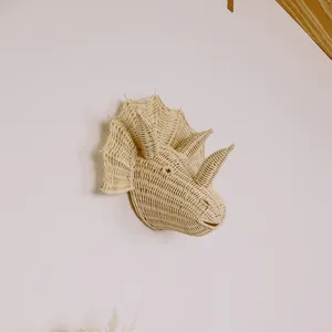 Niños habitación animal cabeza pared colgante ratán decorativo montado en la pared cabezas de dinosaurio bebé enfermería habitaciones Decoración - Product Image 2