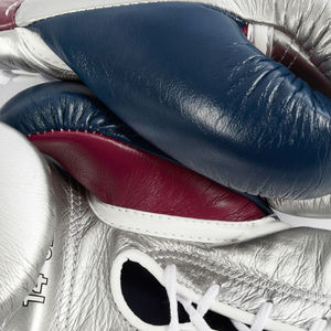 Gants d'entraînement MS de boxe en cuir véritable de haute qualité-Silver Purple Navy Lace - Product Image 5