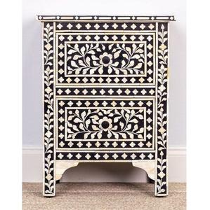 Table de chevet en os incrusté fait main avec un design floral, tiroir de rangement, meubles indiens personnalisés et polis pour une utilisation dans une ferme - Product Image 2