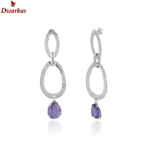 Excellentes boucles d'oreilles de qualité supérieure 925 boucles d'oreilles poire en argent sterling quartz pierre gemme texture goutte boucle d'oreille pour les femmes - Product Image 2