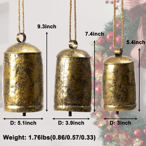 AK ชุดกระดิ่งวัวทำด้วยมือทำจากทองเหลืองกระดิ่ง3อันพร้อมตกแต่งแบบโบราณสำหรับแขวนกลางแจ้งในบ้าน - Product Image 5