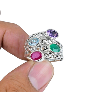 Boho Style 925 Sterling <b>Silver</b> multi <b>Stone</b> Gemstone <b>Ring</b> Jewelry Handmade <b>Silver</b> <b>Ring</b> Jewelry For Women Wedding Gift For Her - Product Image 1