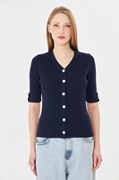 Cárdigan Elegante de Manga Corta para Mujer, Cómodo, Transpirable, de Punto Acanalado, Corte Ajustado, con Botones, Top de Punto para Verano, Estilo Moderno para Damas