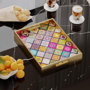 ถาดเสิร์ฟไม้ลายดอกไม้สีสันสดใส ดีไซน์ทรงสี่เหลี่ยมผืนผ้า งานฝีมือจากไม้เป็นมิตรกับสิ่งแวดล้อม น้ำหนักเบา เหมาะสำหรับใช้บนโต๊ะกาแฟ - Product Image 6