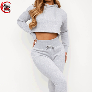 เซ็ตเสื้อมีฮู้ดสำหรับผู้หญิง, เซ็ตเสื้อครอปมีฮู้ดชุดกีฬากางเกงสองชิ้นเสื้อครอปท็อปแบบลำลองแฟชั่นใหม่ - Product Image 3