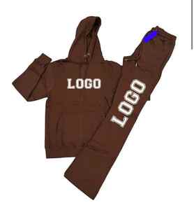 Chándal liso con lavado ácido de fabricantes con logotipo personalizado, pantalones de chándal y sudadera con cremallera, conjunto de sudaderas con capucha para hombre, talla grande personalizada - Product Image 1