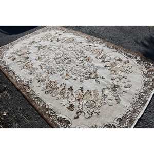 Classique Beige Brun 5.8 X 9.1ft Eco Friendly Medium Pile Laine Tapis Turc Patchwork Design pour Salle À Manger Latex Support - Product Image 3