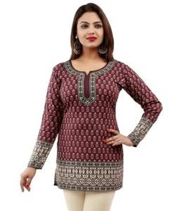 Kurti étnico tradicional de algodón puro para damas Estampado de diseño de cuello elegante con aberturas laterales Ropa étnica cómoda - Product Image 4