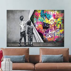 Banksy Boy Canvas Art : Impression graffiti pour décoration murale urbaine, toile enveloppée 1P - Product Image 1