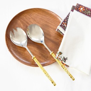 Ensemble de serveurs à salade de qualité supérieure Poignée en laiton élégante Cuisine Salle à manger Ustensiles de service pour la maison Restaurant Table Party - Product Image 1