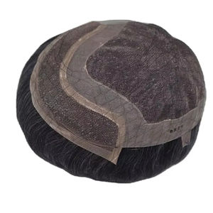 Perruque en cheveux humains à dentelle frontale mono, cheveux chinois vierges Remy, patchs de cheveux, lisses crépus, vague profonde, 1b+gris - Product Image 6