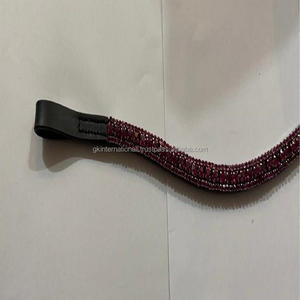 Banda de cuero para cejas de caballo, diseño personalizado, negro, inglés, con 3 filas, cristal púrpura, mega ostentoso, grueso, de cuero - Product Image 5