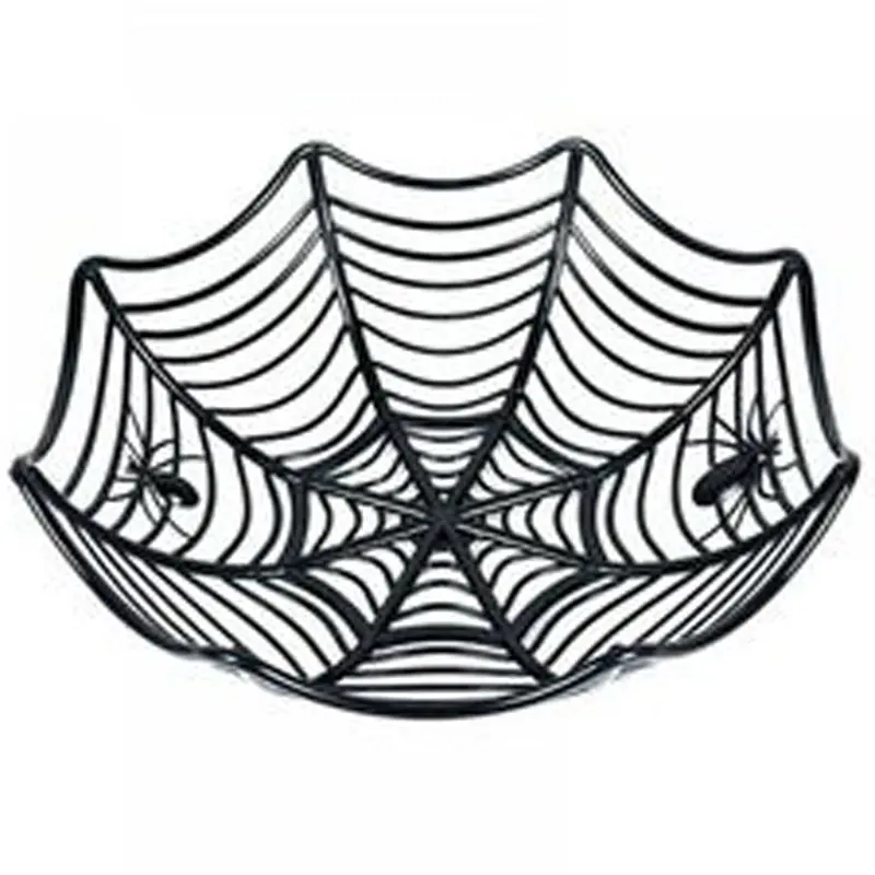 Fantastisch Zwart Metaal Fruitschaal Spinnenwebontwerp Herfst Halloween Schedels Feest Rotan Lantaarns Kunst En Ambachten