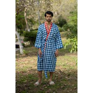 Peignoir Kimono Bohème en Pur Coton pour Homme, Motif Géométrique, Style Haori Japonais, Respirant, Robe de Chambre d'Été, Coupe Décontractée, Ensemble Homme - Product Image 4