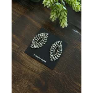 Tamara Benally Ethnic Style Stud <b>Earrings</b> White Buffalo & Sterling Silver <b>Post</b> Cluster with Plant Pattern - Product Image 3