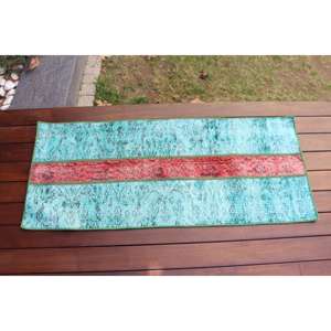 Alfombra Turca Vintage de 1.6x3.8 pies, Alfombra de Lana Azul Sólida - Product Image 1