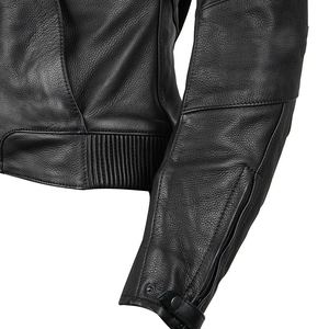 Chaqueta de Motociclista de Cuero Genuino para Mujer, Cuello Alto, Corte Ajustado, Cierre de Cremallera, Prenda Exterior de Moda para Motocicleta, Negra, Tejida - Product Image 3