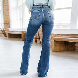 Nouveau design de jeans denim taille haute pour femmes à la mode Pantalon à cloche pour femmes Pantalon en denim bleu décontracté pour l'extérieur - Product Image 1
