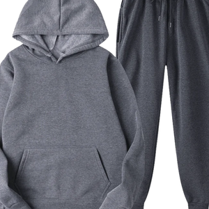ชุดวอร์มพรีเมียมสีเทาสำหรับผู้ชาย เสื้อฮู้ดผ้าฟลีซสำหรับฤดูหนาว กางเกงจ็อกเกอร์ ชุดลำลอง ชุดกีฬา ชุดออกกำลังกาย ขายส่ง - Product Image 4