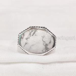 Anillo para hombre al por mayor, piedra preciosa de howlita blanca Natural, anillo de piedra natal, todos los tamaños, Joyería Árabe de Navidad, anillo de Plata de Ley 925 - Product Image 4