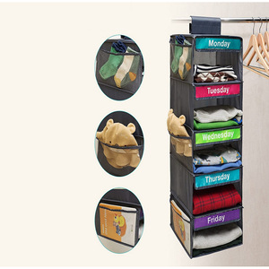 Organisateur de placard suspendu, étagère de rangement hebdomadaire pour vêtements, support de poche à suspendre sur la porte, 5 niveaux pour chambre d'enfant - Product Image 6