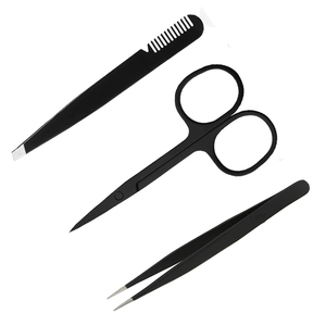 Ensemble de ciseaux à cils et de pincettes à sourcils en acier inoxydable noir avec pointe pointue et logo personnalisable pour la coupe, vente en gros - Product Image 1
