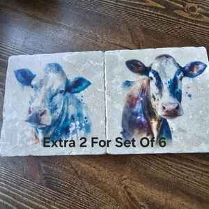 Sous-verres en marbre motif vache style ferme, décoration de table rustique, accent de maison de campagne - Product Image 3