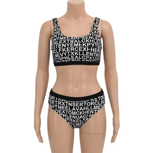 Maillot de bain deux pièces à motif de lettres ensemble de bikini de plage en nylon spandex respirant à séchage rapide pour femmes maillot de bain d'été - Product Image 1