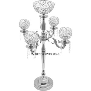 Cristal transparente y plata brillante pulido Heavy Duty Metal único elegante diseñador 5 brazos boda centro de mesa candelabro DE LA India - Product Image 5
