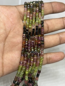 Émeraude naturelle perles à facettes multicolores 3mm à 4.10mm, 21 "longueur 7 brins collier 390.30CTS - Product Image 3