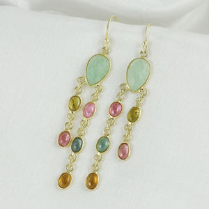 Pendientes de Plata de Ley 925 de Estilo Vintage con Turmalina/Aventurina Natural, Diseño de Piedras Preciosas, para Regalo de Joyería - Product Image 2