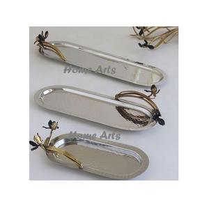 Ensemble de plateaux à chocolats martelés en aluminium de deux tailles différentes, plateau de service à café et thé pour la maison et l'hôtel - Product Image 2