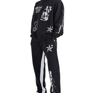 Ensemble sweat à capuche et jogging décontracté en molleton 100 % polyester, coupe régulière, imprimé numérique, avec logo personnalisé, style streetwear Y2K, respectueux de l'environnement - Product Image 4