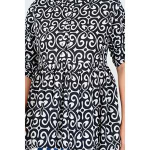Elegante Blusa Casual de Popelina Bordada para Mujer con Detalle de Encaje - Blanco y Negro Talla XL - Product Image 2