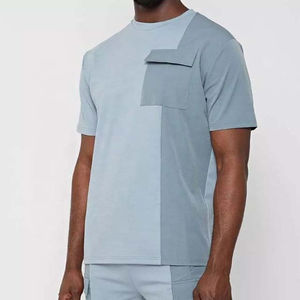 Ensembles de shorts de survêtement décontractés en coton et polyester pour hommes, couleur unie, imprimé de logo, avec poche, vente en gros de jumeaux, t-shirt - Product Image 2