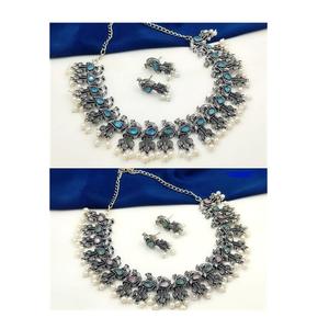 Ensemble de tour de cou oxydé de paon de luxe de qualité supérieure bijoux en pierre de paon ensemble oxydé traditionnel - Product Image 2