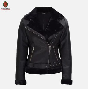 Blouson aviateur en cuir avec fourrure pour femme Style vintage décontracté Veste d'hiver d'automne Cadeau de Noël - Product Image 1