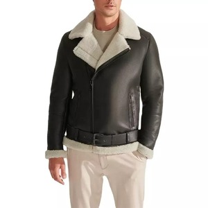 <b>Men's</b> Winter <b>Jacket</b> Brown Pilot Aviator Shearling Genuine <b>Sheepskin</b> Leather Bomber Style -Wholesale Price <b>Men's</b> Flight <b>Jackets</b> - Product Image 4