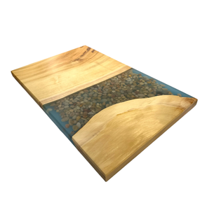 Tabla de cortar de lujo Resina epoxi Tabla de cortar de madera gris y natural para cocina de carne vegetal usada - Product Image 6