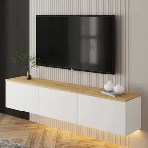 Support de téléviseur à lumière LED au néon de marque Sapphire blanc Chêne mural Armoire de luxe en gros avec portes Salon Meubles de maison