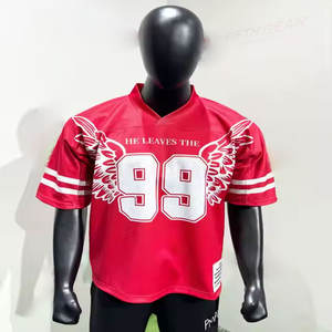 Uniforme de football brodé vêtements de football logo d'équipe maille surdimensionnée Boxy Fit chemises de sport recadrées maillot américain - Product Image 3