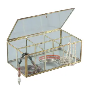 מתכת פליז עתיק זכוכית קופסא תכשיטי Stand קוסמטי אחסון תיבת עבור עיצוב הבית באיכות גבוהה