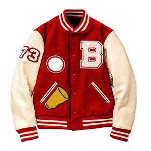 Veste de baseball universitaire vintage personnalisée OEM pour hommes, col montant avec manche en cuir et broderie en chenille, veste de vêtements de sport - Product Image 6