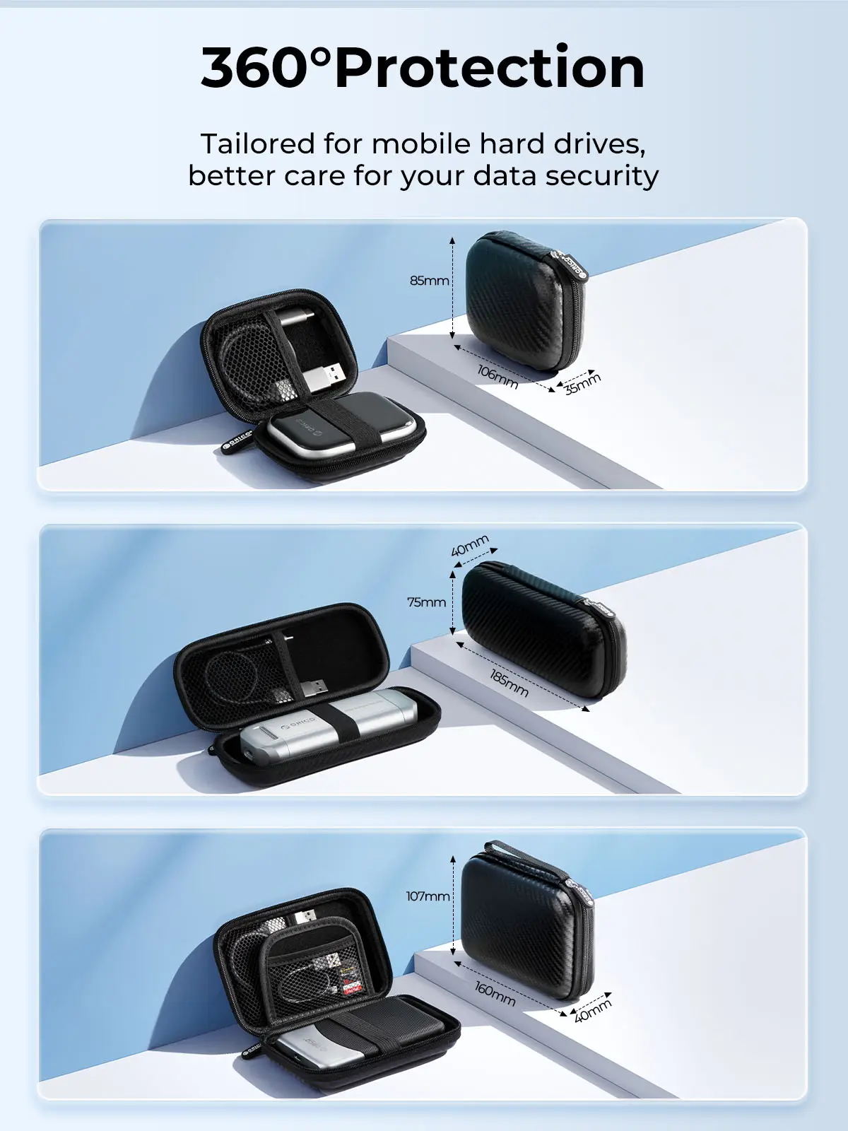 ORICO saklama çantası için 2.5 inç sabit disk koruyucu kılıf koruyucu sert kabuk seyahat taşıma çantası için destek toptan/OEM